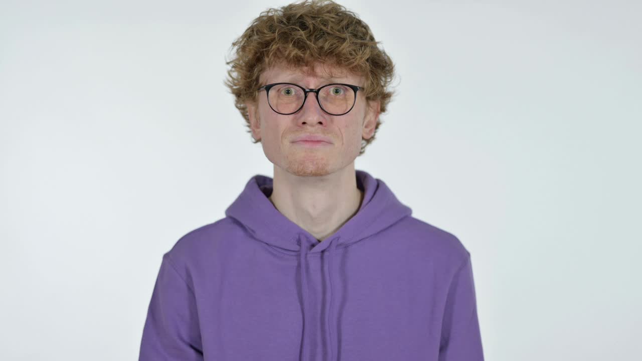 Crying Sad Redhead Young Man, White Background