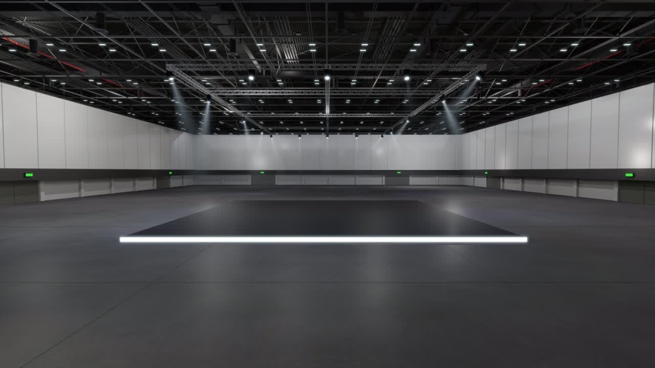 Motion Empty hall exhibition.Backdrop for exhibition stands,booth,product.
Convention hall for conference,online.3D Background for entertainment,concert
,event,sports,live.Animation loop 4k.3D render.