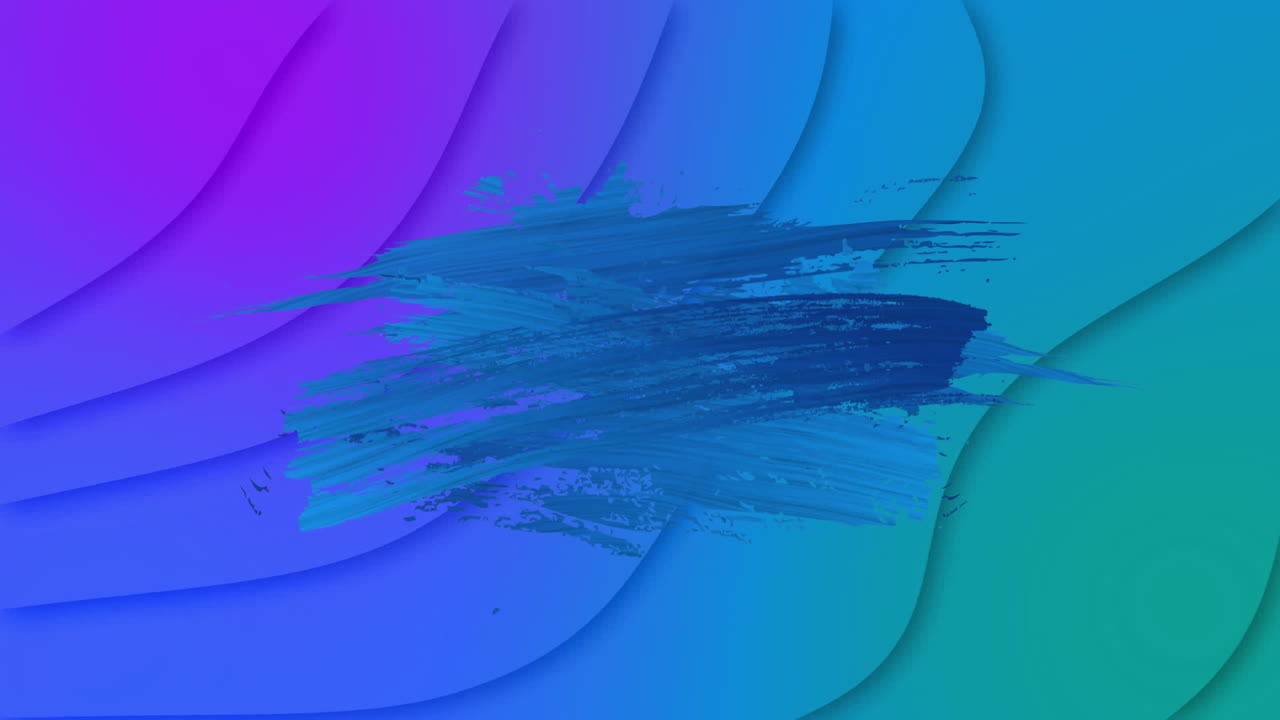 animación de pinceladas azules sobre líneas onduladas azules y púrpuras en movimiento
