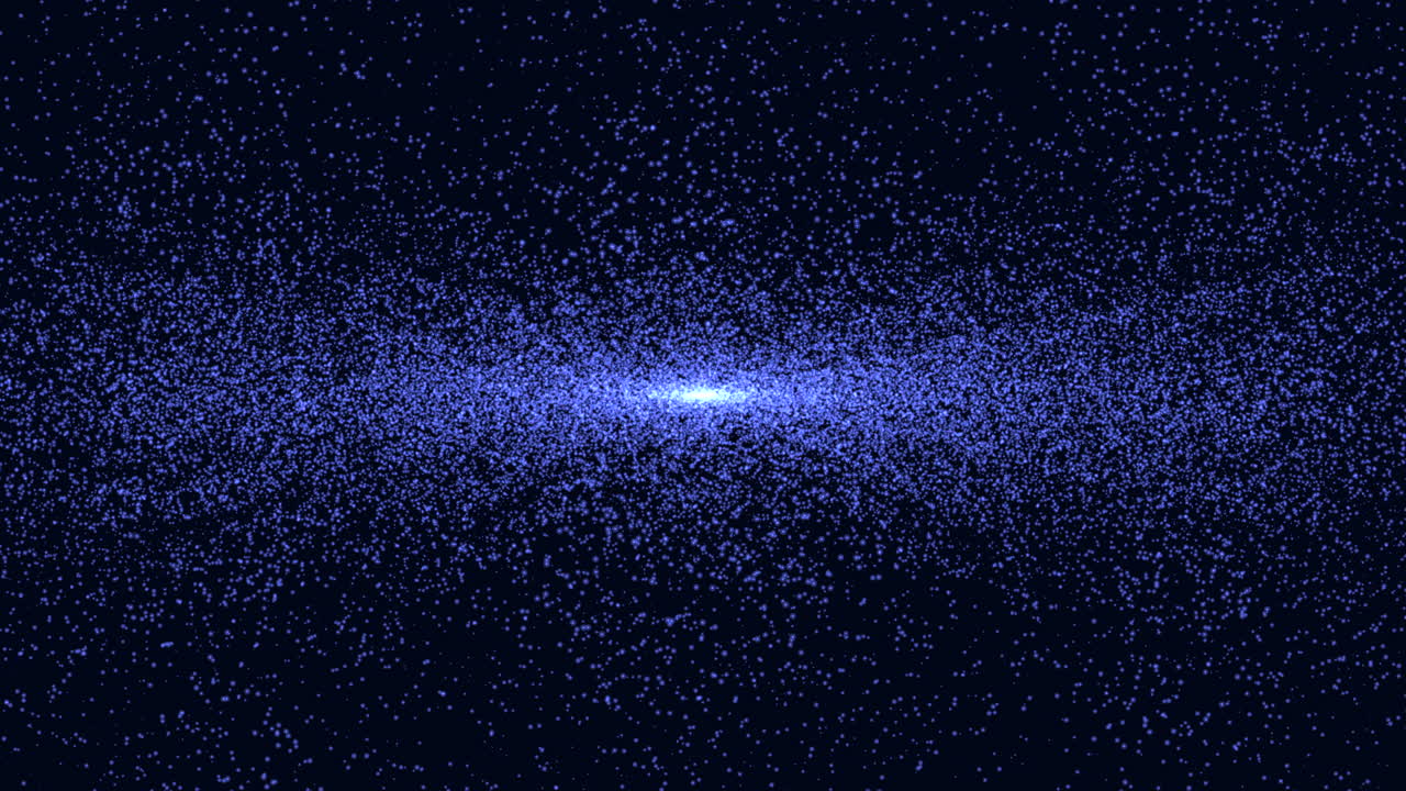 暗い夜空を横切って、無数の青い星と塵の粒子が明るい星雲のような帯を形成する抽象的な宇宙の背景。SFや天文学のテーマに最適です。
