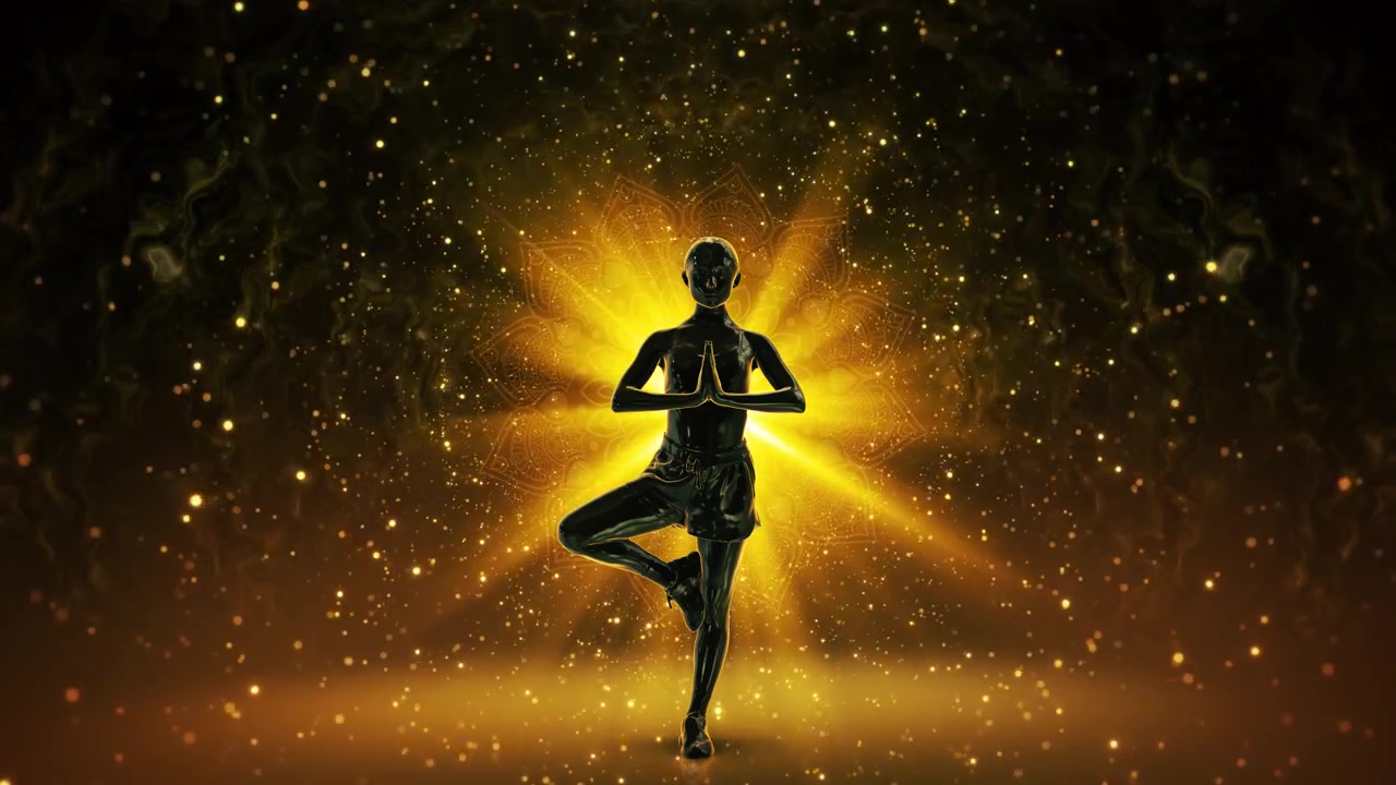Donna che pratica yoga e meditazione seduta in posizione del loto, allungando i fianchi, sole al tramonto in cima a una collina