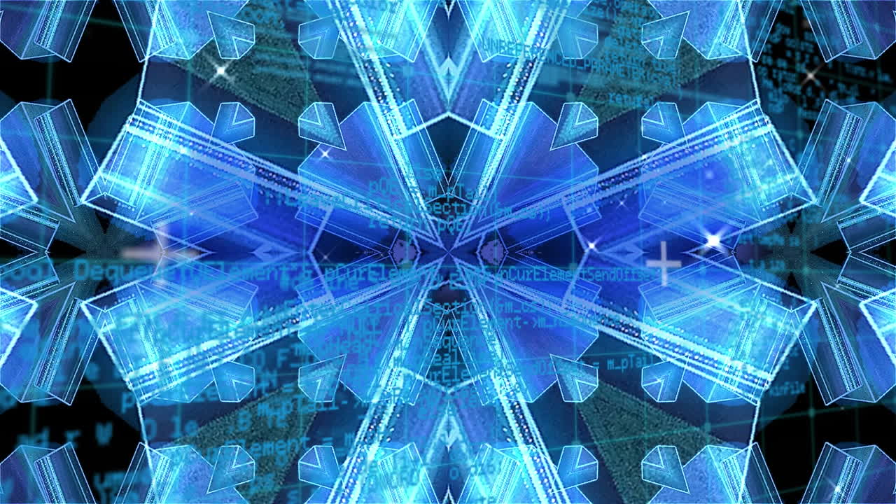 파란색 카레이도스코프 모양의 데이터 처리의 애니메이션