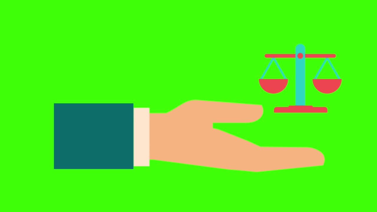 4k 녹색 화면에 고립 된 스케일을 들고 있는 인간의 손의 다채로운 간단한 애니메이션