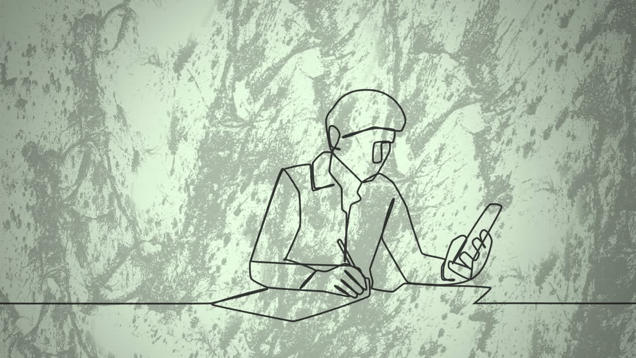 움직이는 모양 위에 쓰는 사업가의 그림의 애니메이션