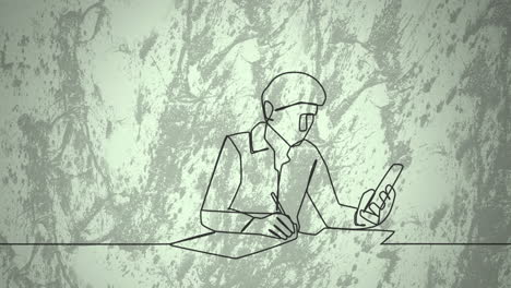 animación del dibujo de un hombre de negocios escribiendo sobre formas en movimiento