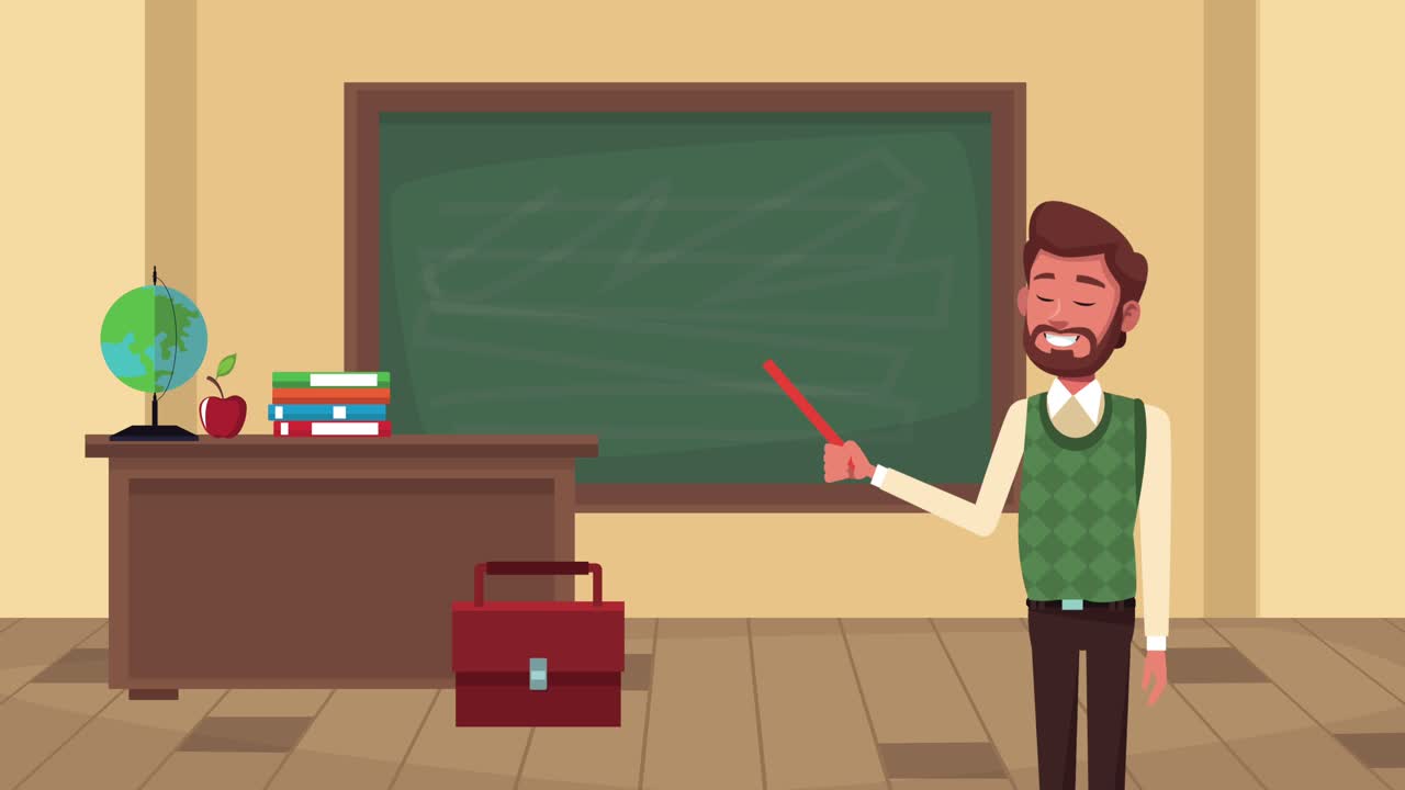 back to school animation with male teacher in classroom