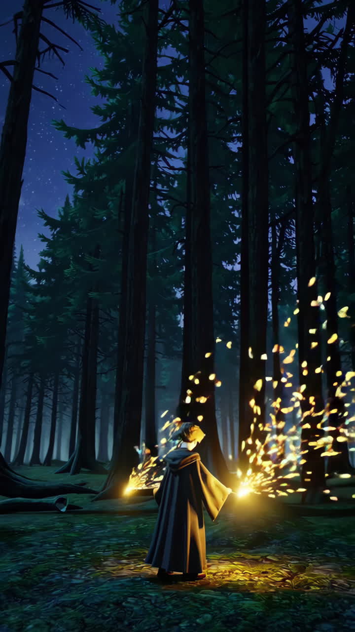 Child Wizard in a Night Forest