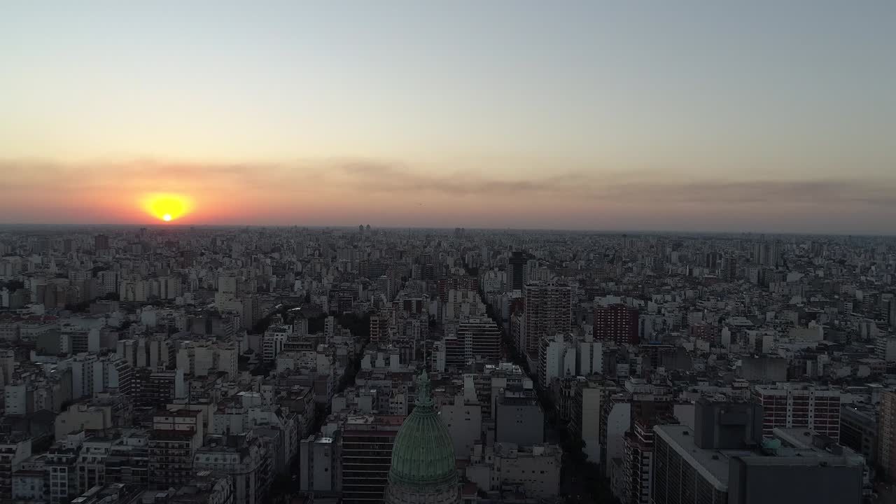 Aerial Drone Scene of Congress of the Argentine Nation. Congress Square, City Landscape, Historic Building, and Towers of the City.Buenos Aires-Argentina