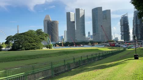 pan up reveal of skyscrapers tall buildings skyline singapore