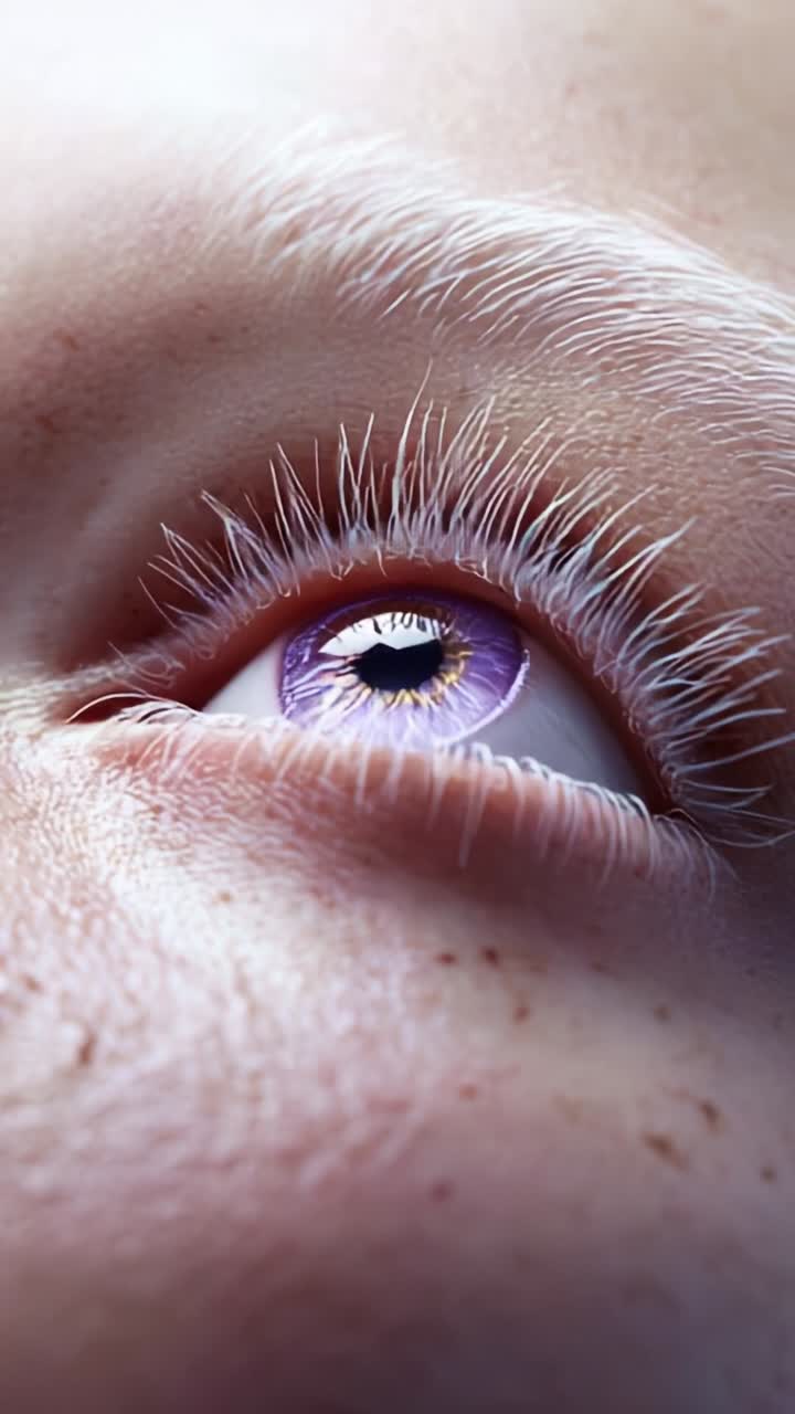 Close-Up of a Distinctive Eye with Unique Coloration and Detailed Eyelashes, Showcasing Fascinating Textures and Features in the Skin Around the Eye Area