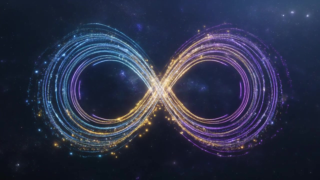 Glowing Neon Infinity Symbol Forming in Deep Space