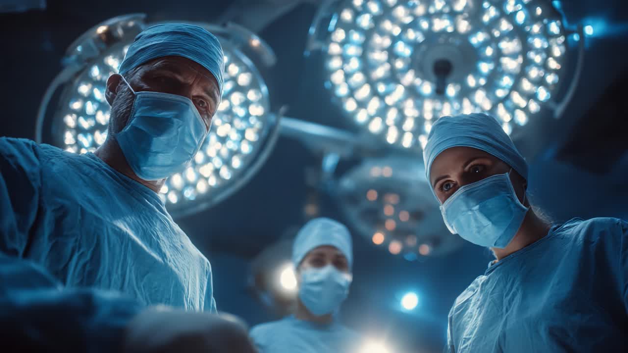 Concentrazione intensa e precisione: professionisti del settore medico che entrano in azione sotto le luci chirurgiche in una sala operatoria