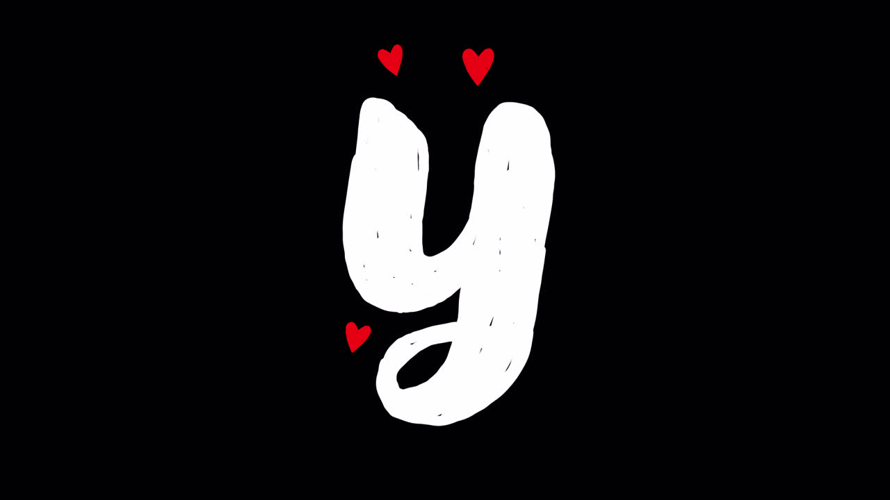 Hand-Drawn Animated Letter Y with Hearts on Black Background