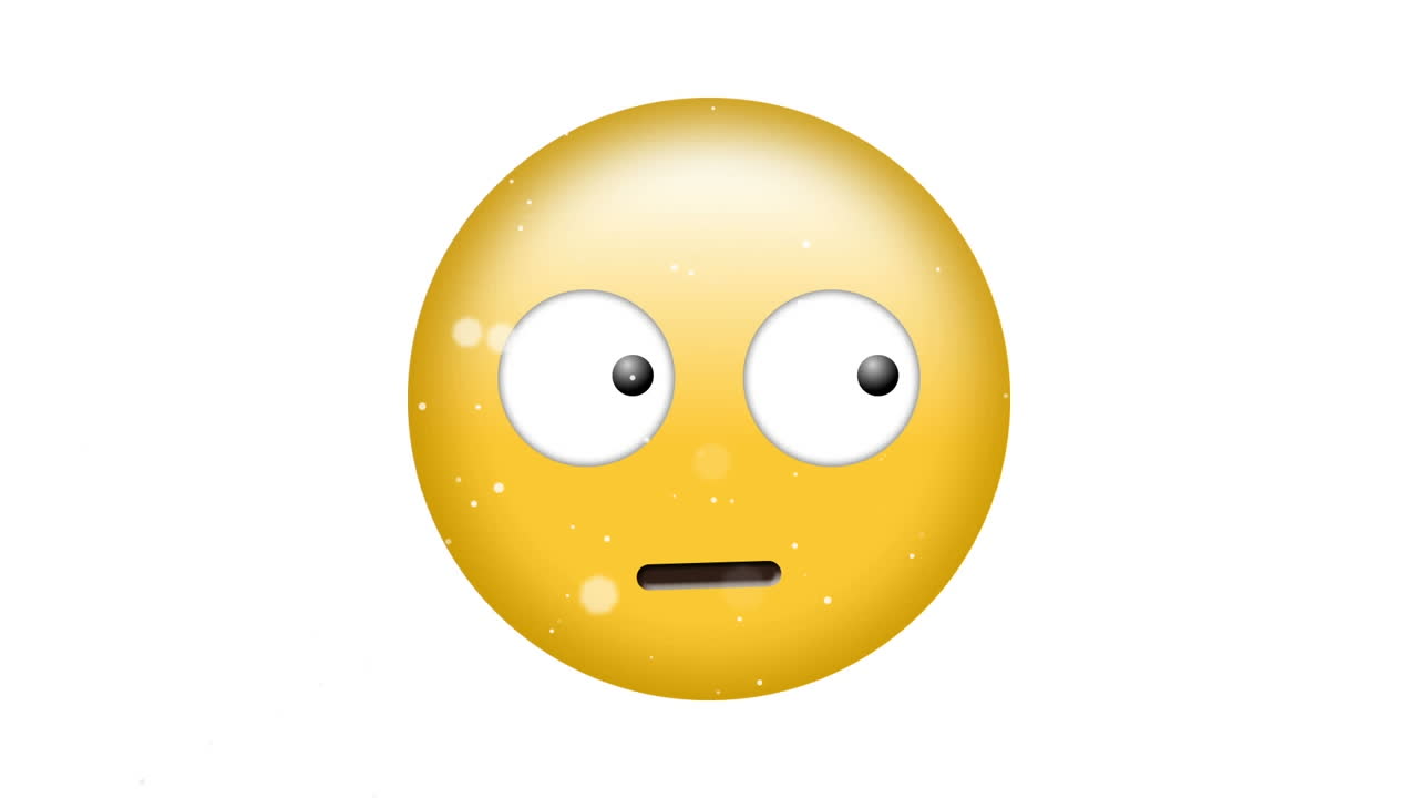 animación del icono emoji asustado en un fondo blanco con manchas blancas que caen