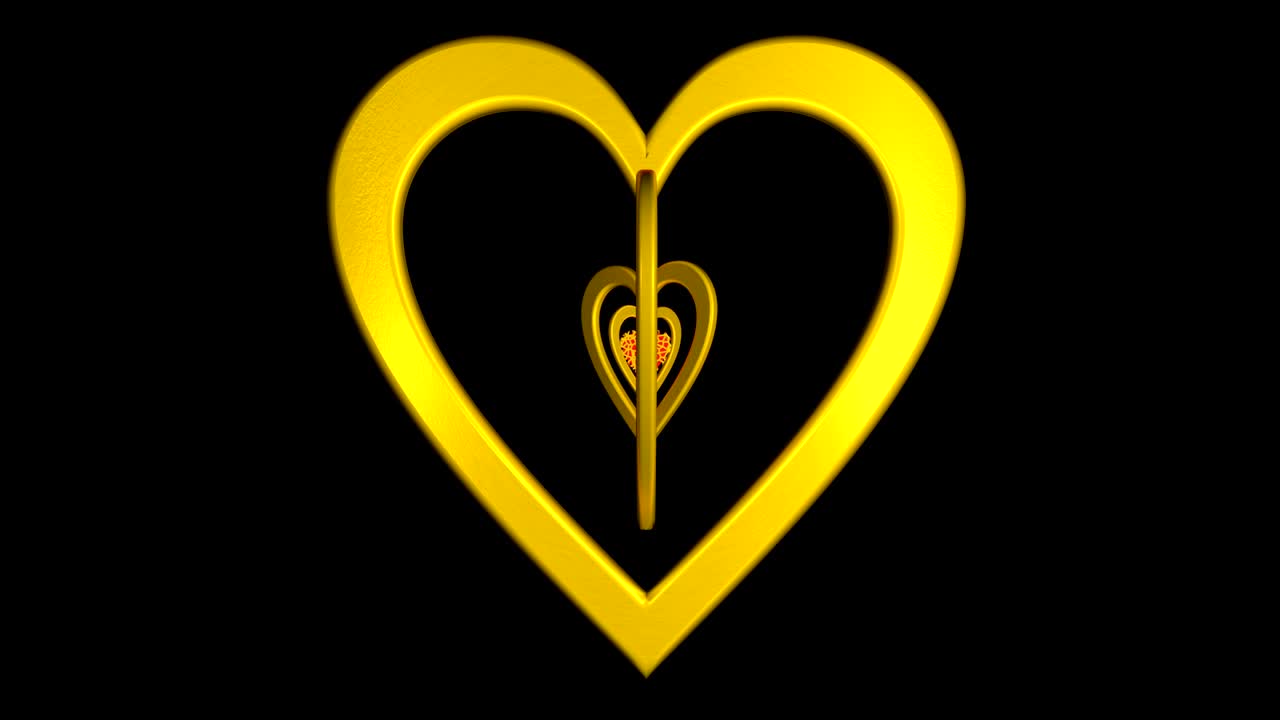 animación 3d de símbolos abstractos de corazón con canal alfa. en bucle