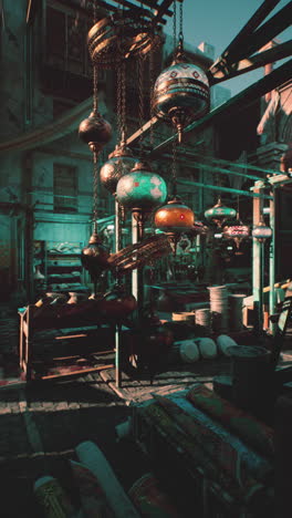 traditional middle eastern street market with hanging lanterns