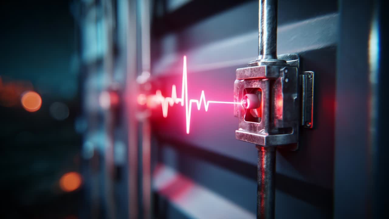 A striking visual of a heartbeat monitor line in vivid red, displayed on a metallic container that captures the essence of life, technology, and health, symbolizing vitality and innovation in a modern world