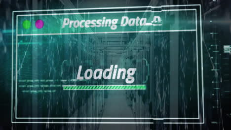 animación del procesamiento de datos en la sala de servidores