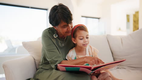 Grandparent,-girl-and-teaching-to-read-in-home