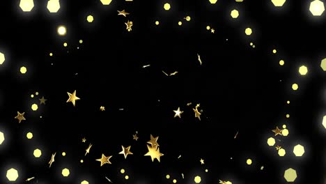 Animation-of-stars-falling-and-christmas-fairy-lights-flickering-over-black-background