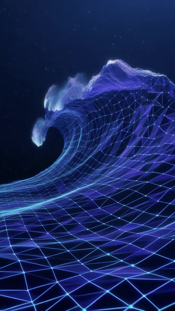 Abstract Digital Wave Form with Glowing Mesh Network