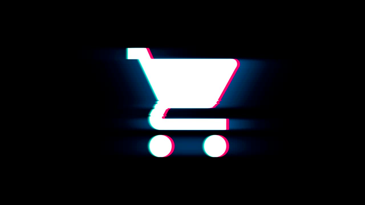 el símbolo del carrito de compras en la animación vintage retro de glitch.