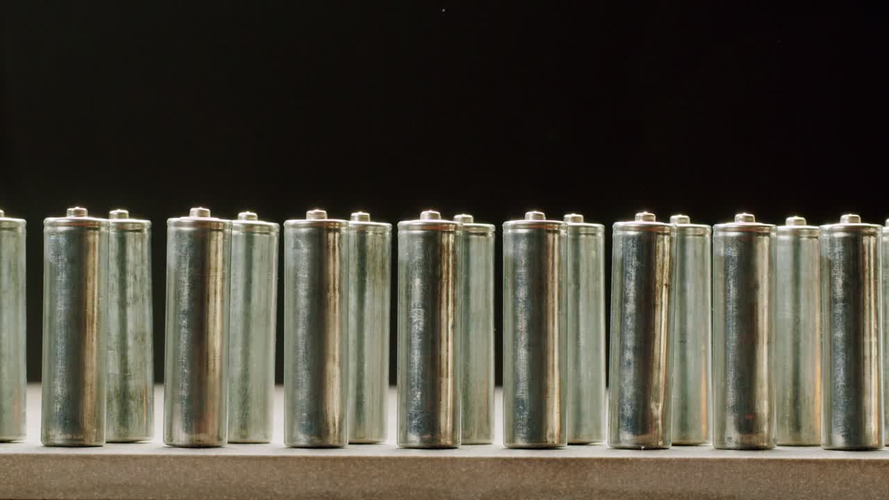 Silver batteries AA and AAA in hands on black background close-up. Double-A battery is a standard size single cell cylindrical dry battery. Batteries are common in portable electronic devices. An AA battery is composed of a single electrochemical cell that may be either a primary battery or a rechar