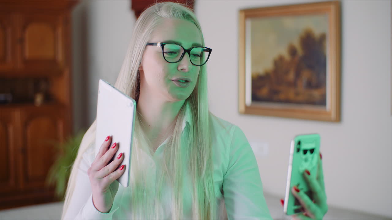 videollamada de empresaria a través de teléfono móvil