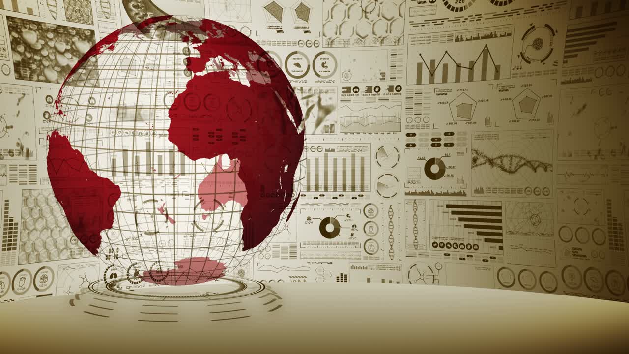 pandemia de infección. tierra global con puntos rojos de infección. holograma médico elementos de datos digitales gráfico. control infeccioso. vírus de curación. animación en bucle.