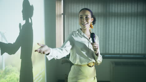 woman giving a presentation on clean energy