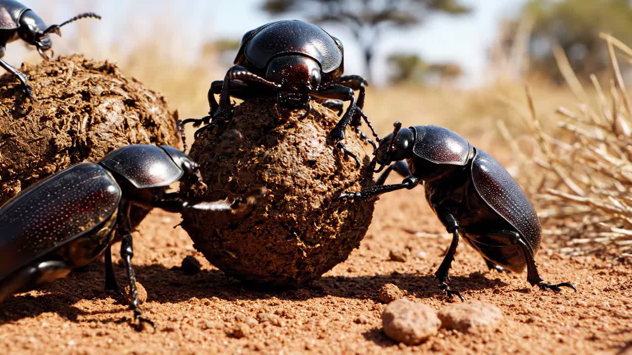 Dung Beetles Rolling a Ball of Dung