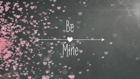 animation of be mine text and hearts over gray background