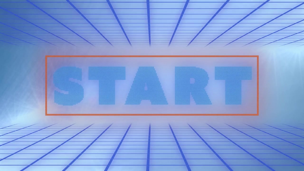 Animation of start text over lines on blue background