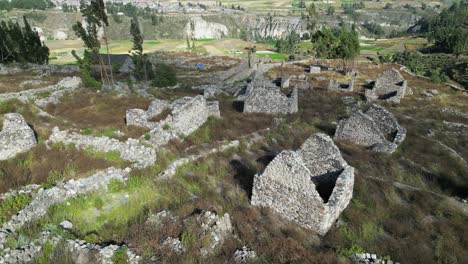 aerial view of old, abandoned cemetery of uyo uyo, valley in peru