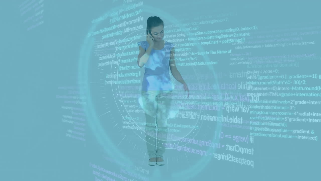 Animation of scope scanning and data processing over caucasian businesswoman