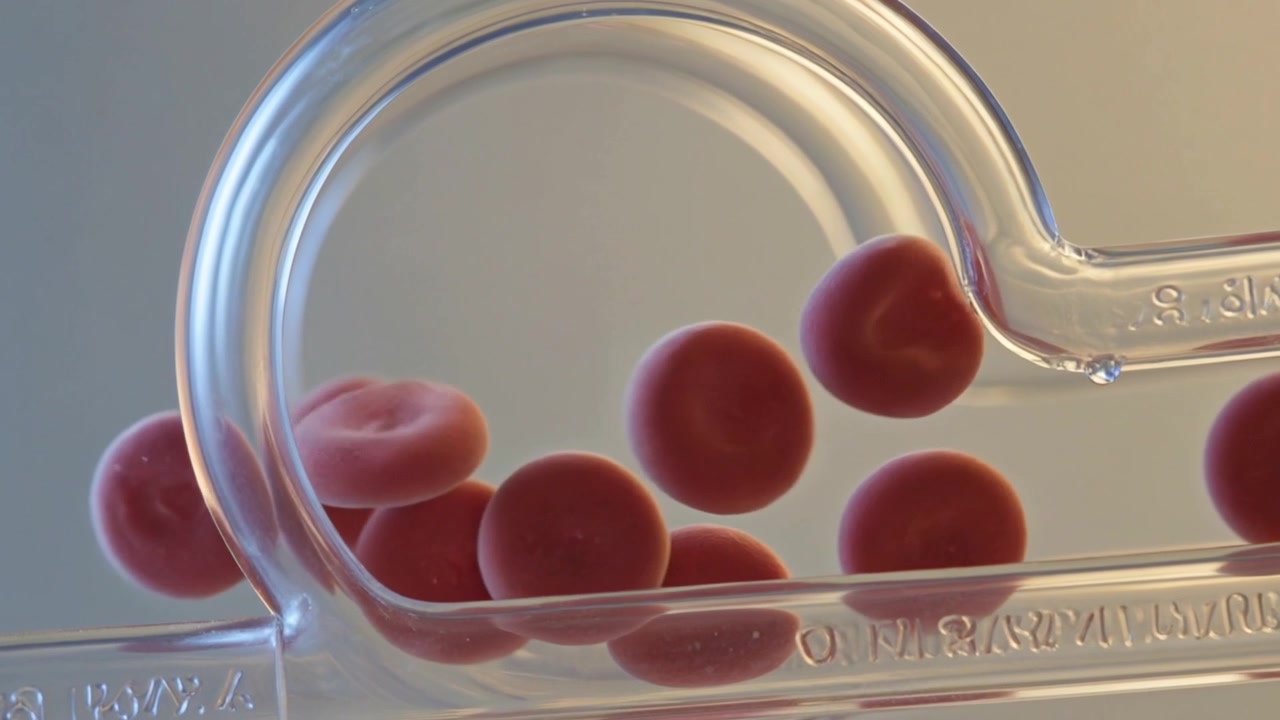 Incoming beads pushing group forward, sending red beads tumbling inside clear molded loop channel