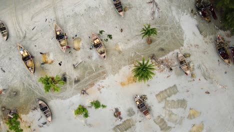 Wooden-Fishing-Boats-On-Sandy-Beach-In-Tropical-Village-In-Bangladesh