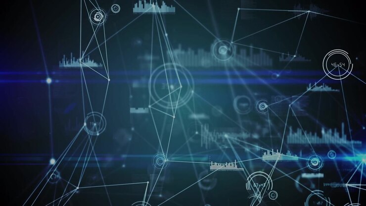 Digital Network Connection with Data Graphs and HUD Elements