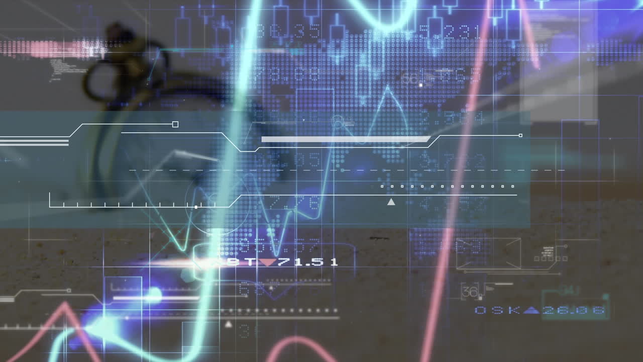 animación de gráficos y procesamiento de datos durante el reloj en la playa