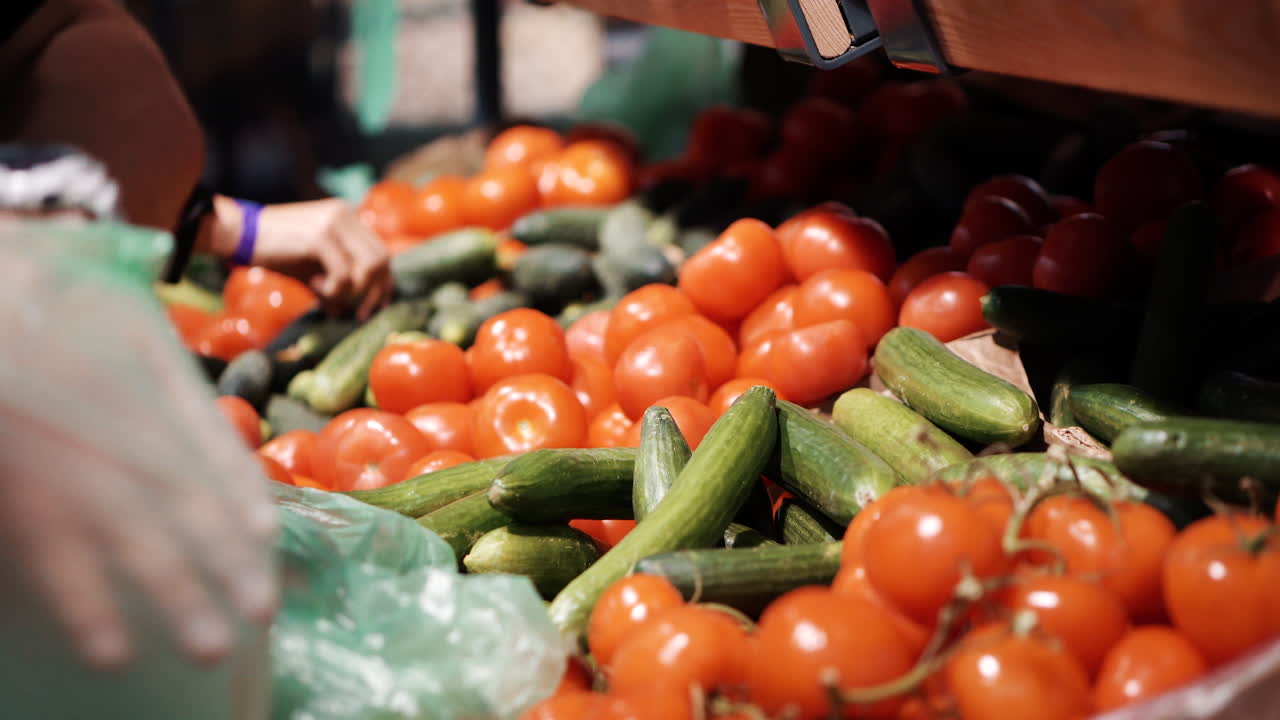 식료품 가게 에서 신선 한 토마토 와 호박