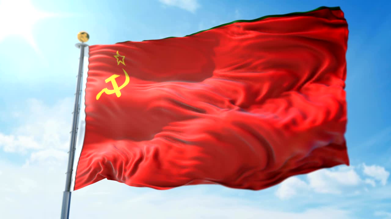 Soviet Union flag seamless looping 3D rendering video. Beautiful textile cloth fabric loop waving