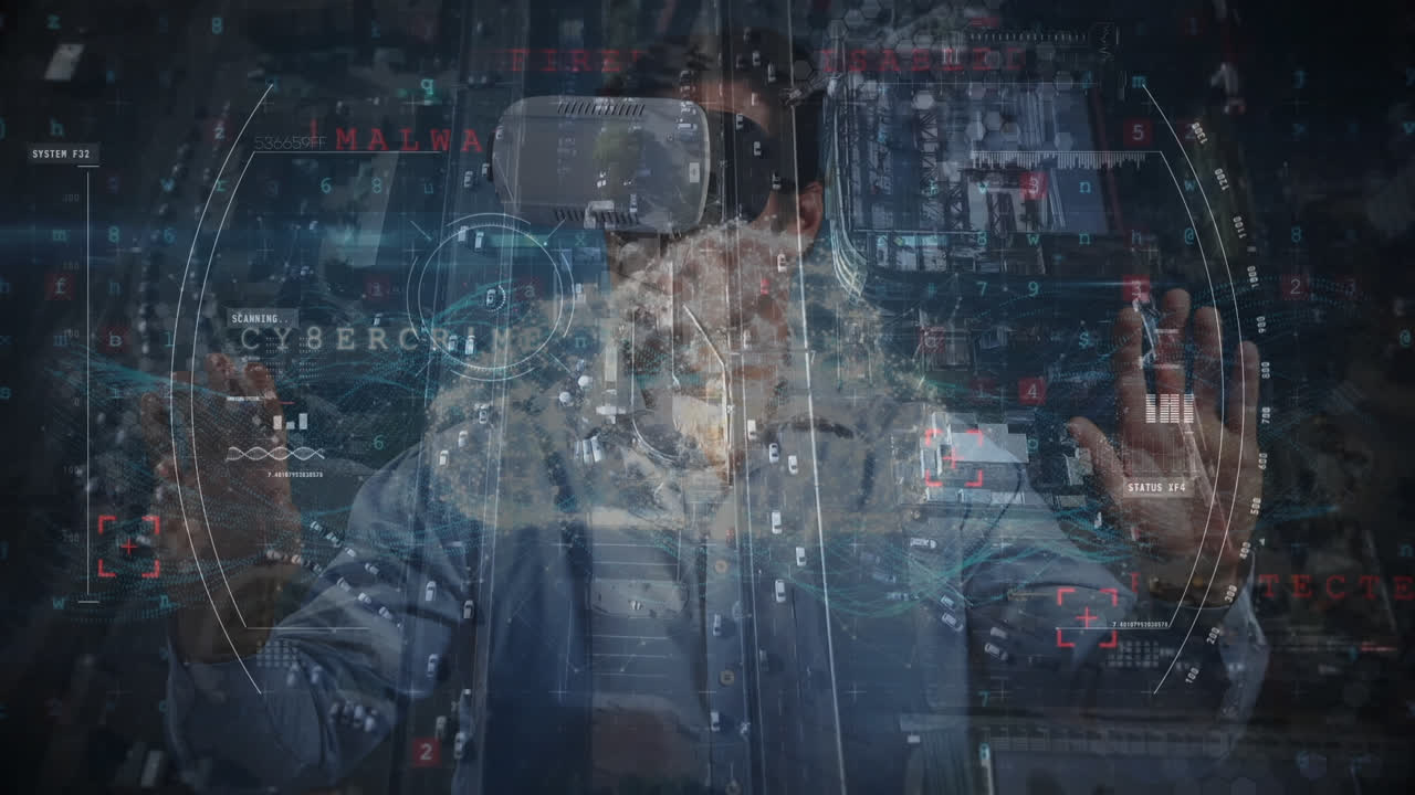 vr 헤드 ⁇ 을 착용한 사업가에 대한 금융 데이터 처리 애니메이션