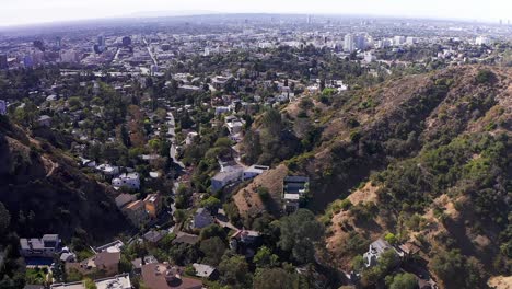 aerial panning shot above the hollywood hills