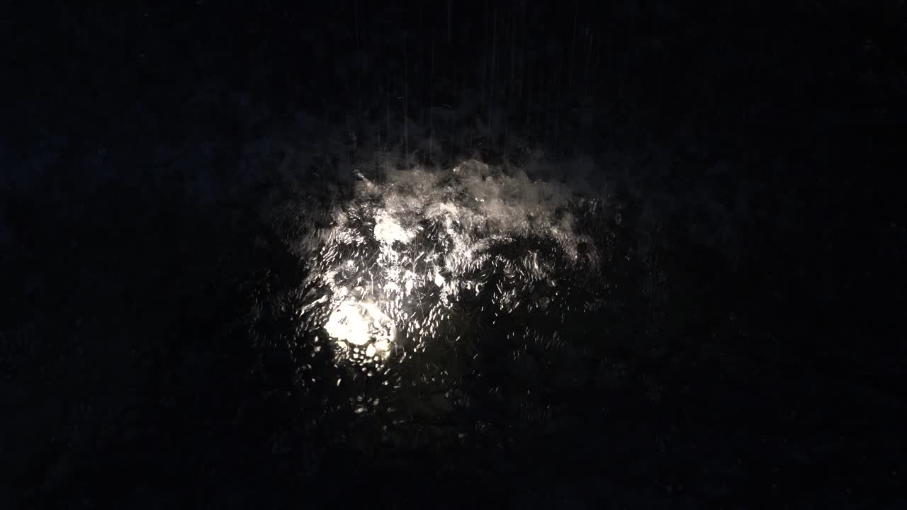 gotas de lluvia en el charco, noche oscura