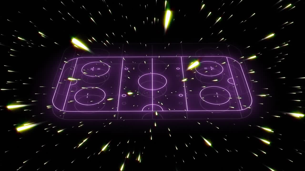 Animacja neonowego boiska sportowego nad plamami światła