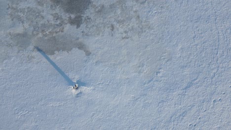 flying over a frozen lake in top-down view with beautiful textures