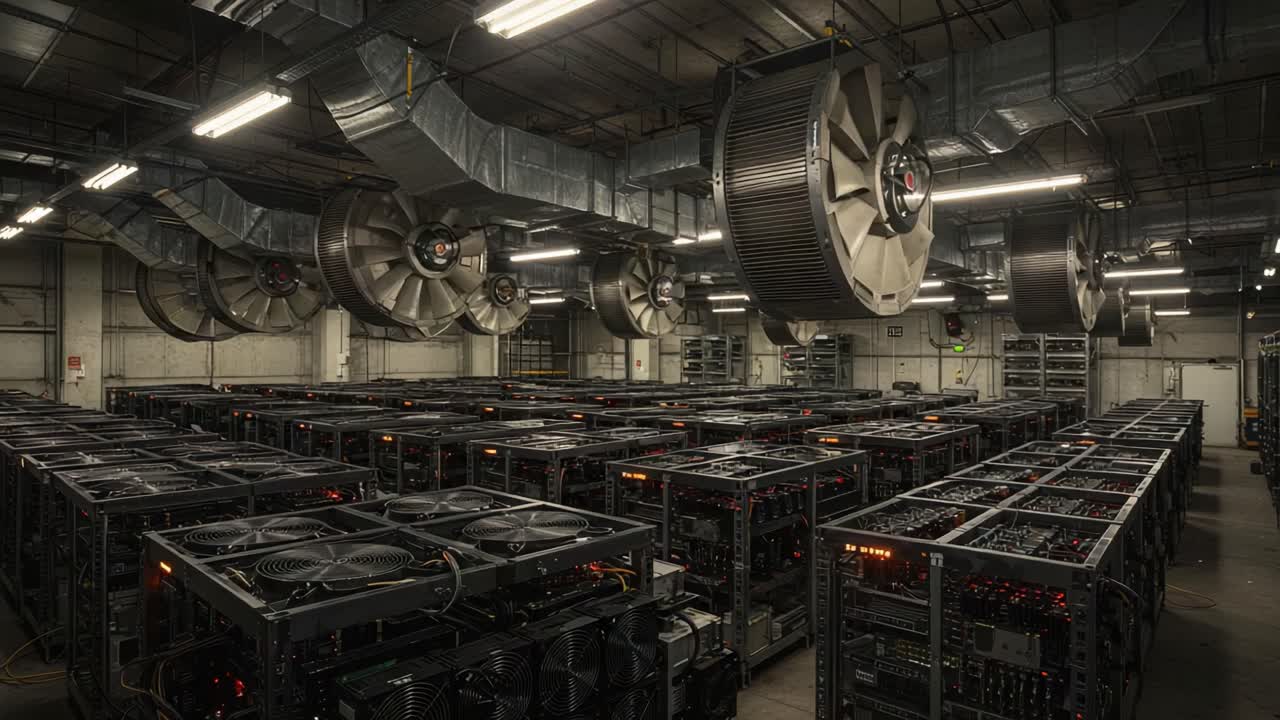A High-Tech Data Center Featuring Rows of Powerful Servers with Industrial Cooling Fans, Emphasizing the Cutting-Edge Infrastructure Supporting Modern Computing Needs