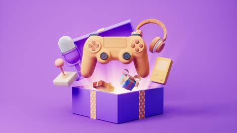 cartoon style gamepad and gift box, 3d rendering.