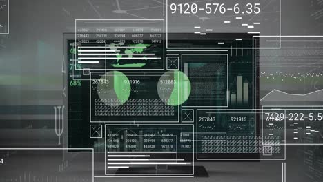 animation of rectangles, changing numbers, circles over multiple graphs against abstract background