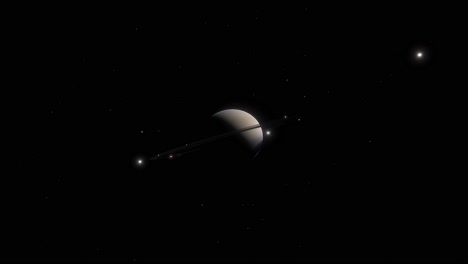 Saturno-Y-Lunas,-Moviéndose-Rápido-Alrededor-Del-Planeta